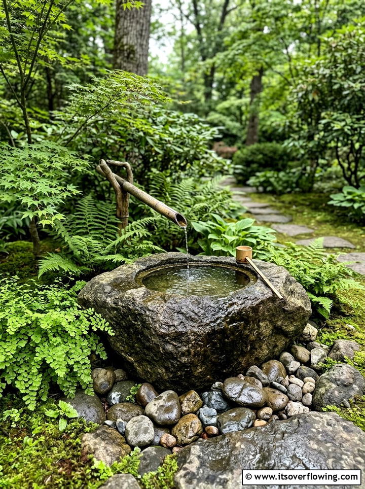 Stone water basin - 25 small garden ideas with zen style