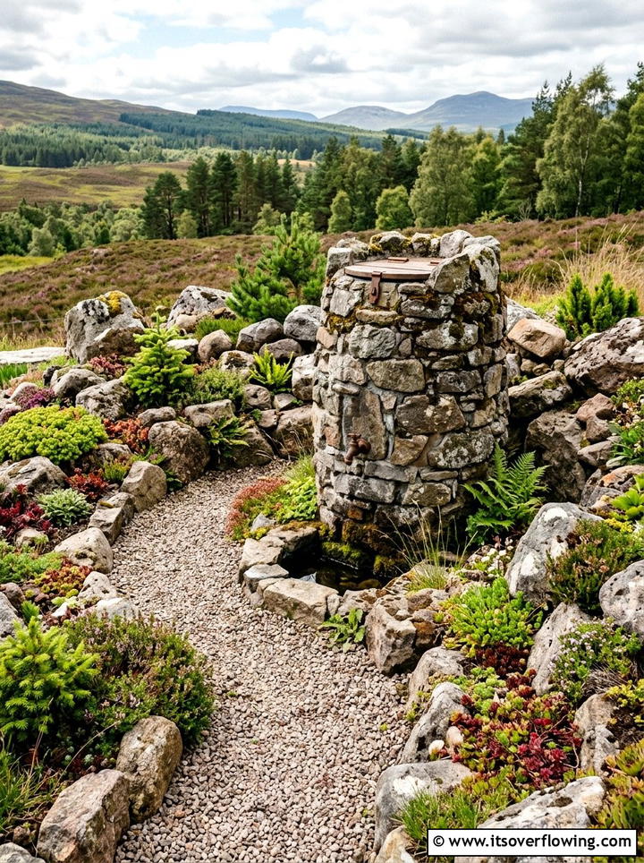 Stone wrapped water barrel - 25 creative garden ideas with rain barrel displays