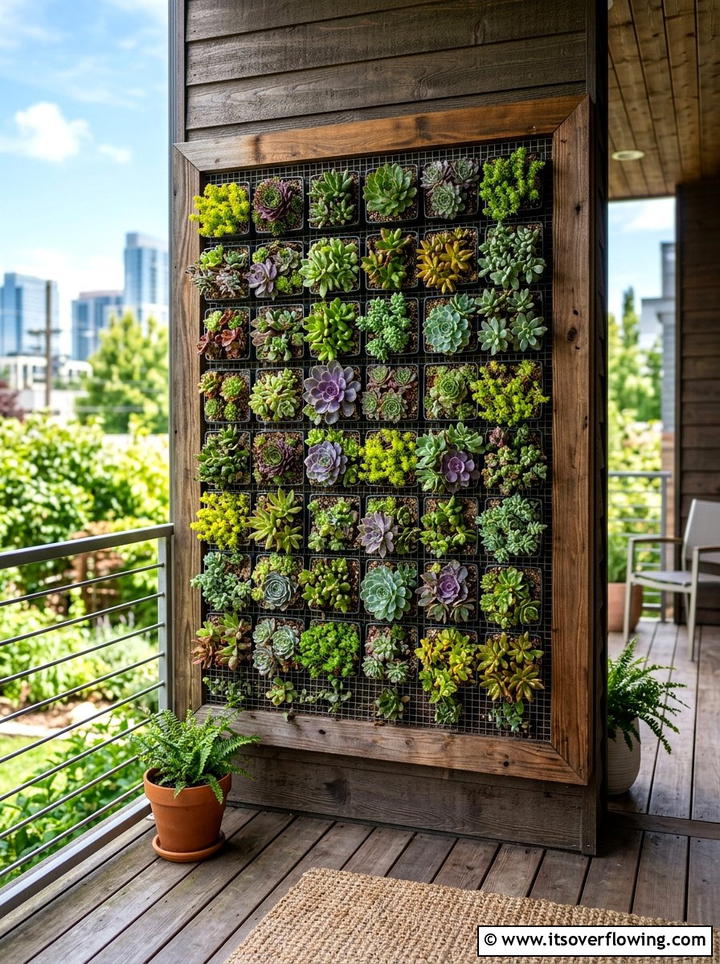 Stonecrop Succulents In Vertical Wall Planters - 25 front porch ideas with drought tolerant plants