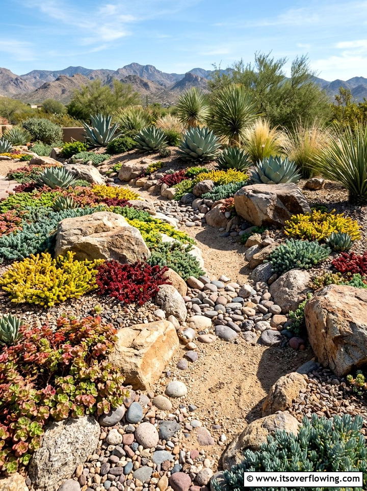 Stonecrop Xeriscape - 25 backyard ideas with ground cover plants