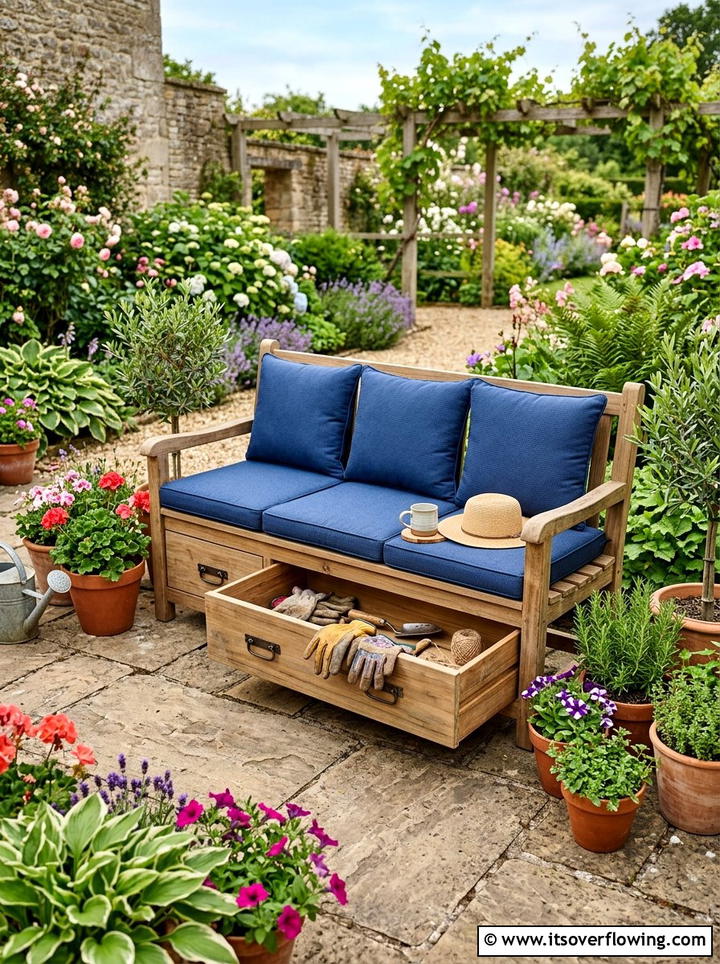 Storage Drawer Garden Bench - 25 recycled garden ideas with old drawers