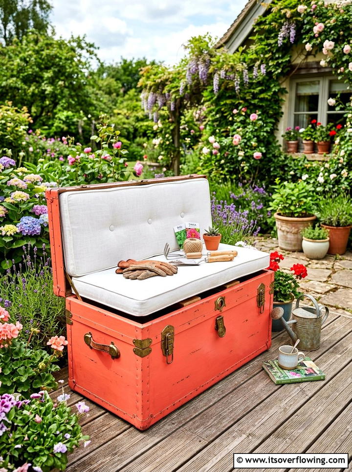 Storage Trunk Garden Bench - 25 upcycled garden ideas with garden benches
