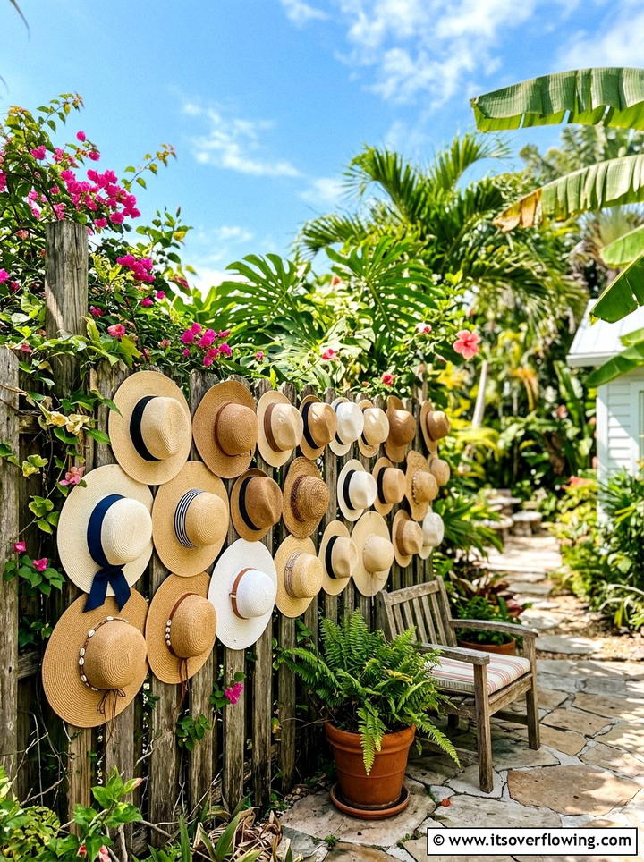 Straw Hat Wall - 25 reusing old things ideas for fence decor