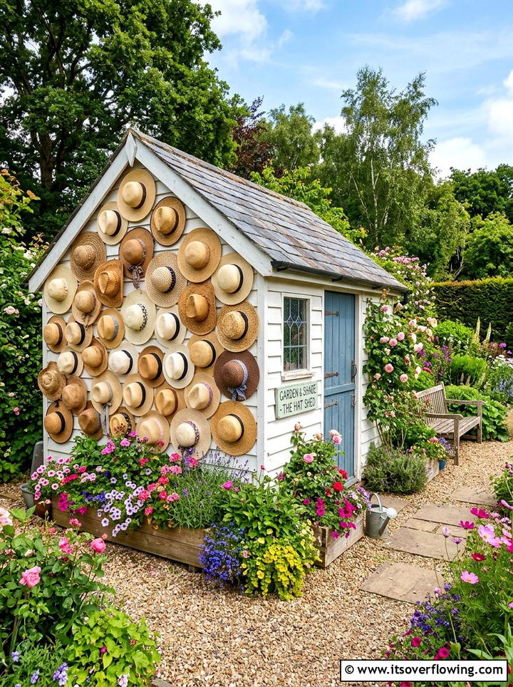 Straw Sun Hat Wall - 25 creative garden ideas with boho textures