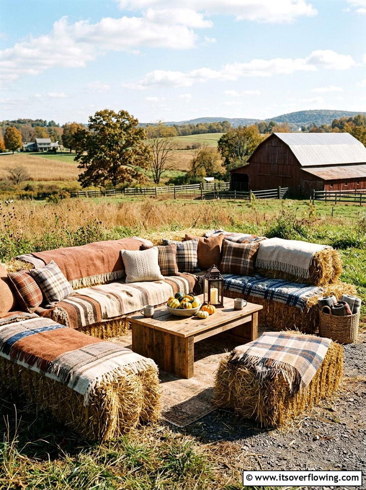 Straw bale seating - 25 backyard ideas for fall gatherings