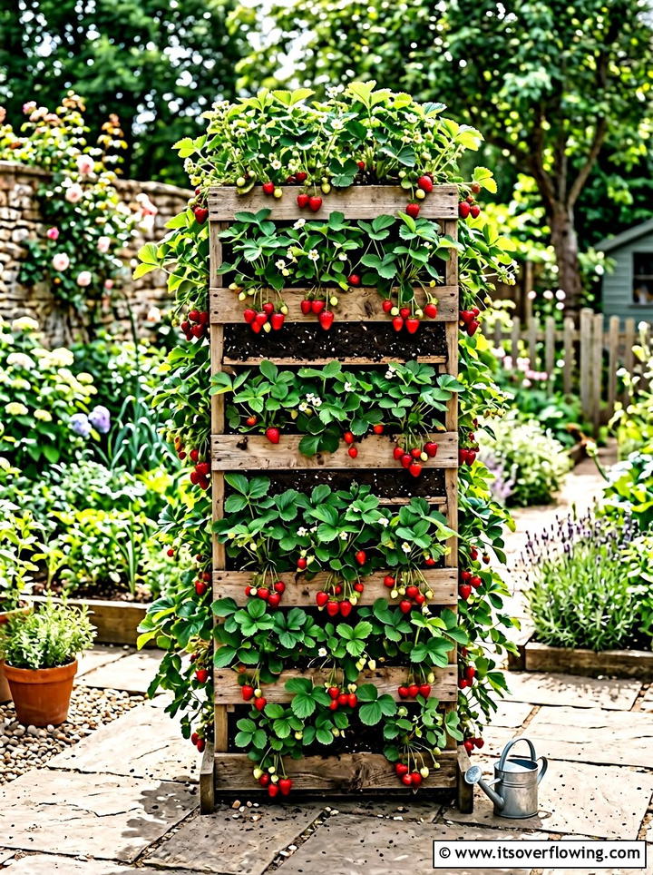 Strawberry Growing Tower - 25 garden decor ideas with pallet projects