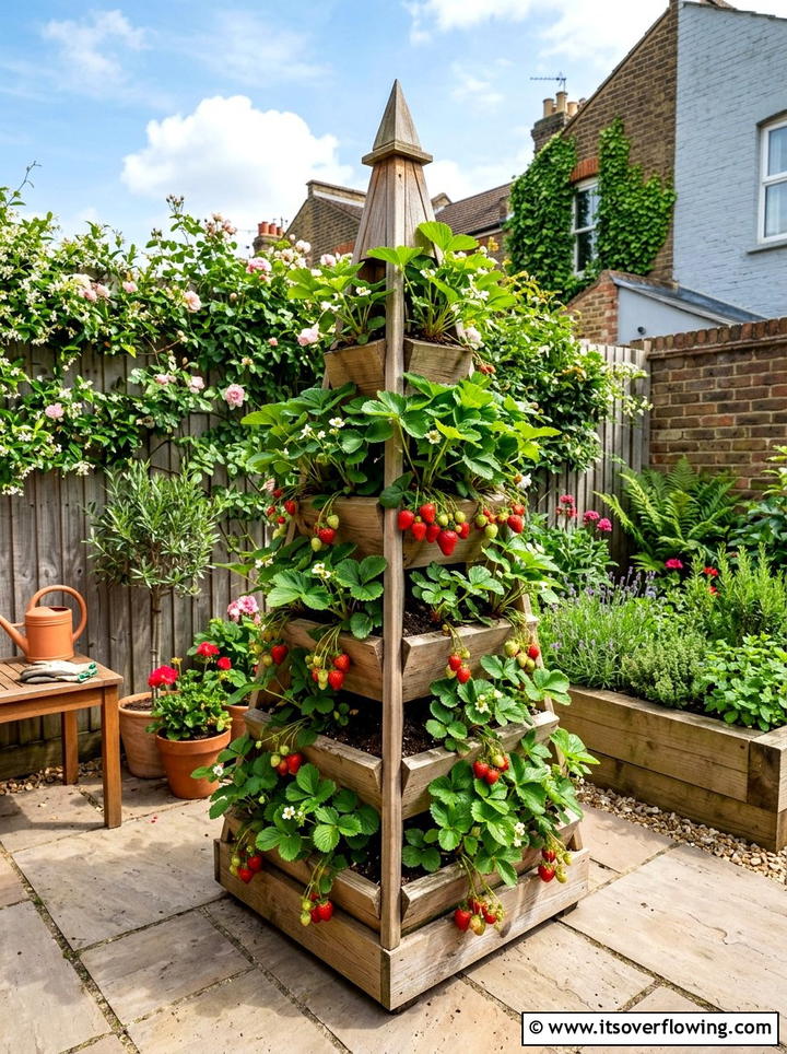 Strawberry Planter Tower - 25 upcycled garden ideas with pallets