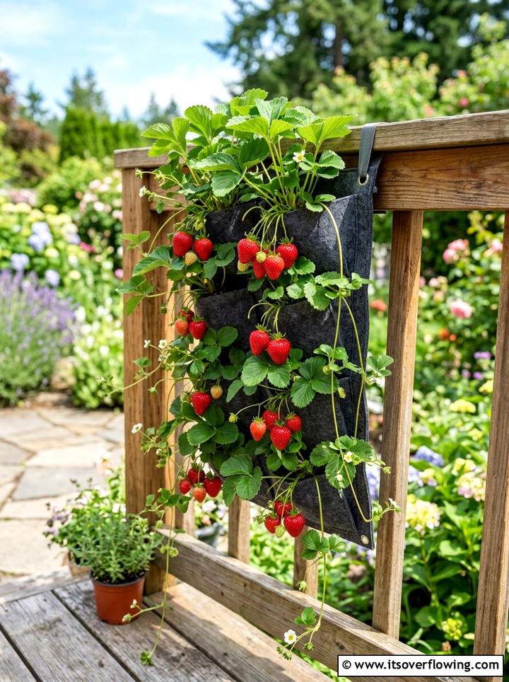 Strawberry Vertical Pocket Planter - 25 creative garden ideas with pocket planters