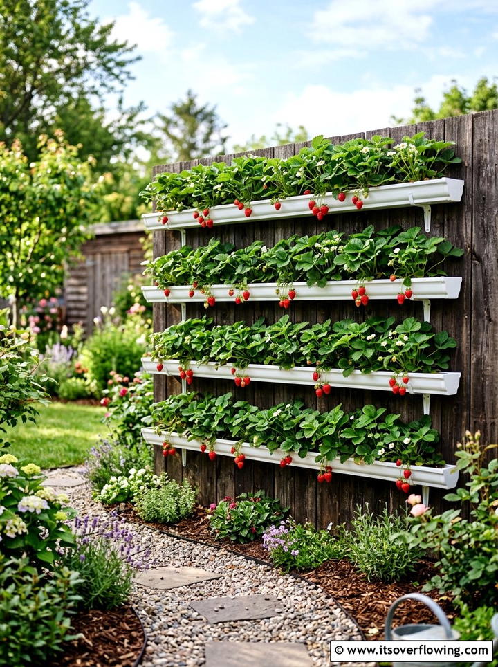 Strawberry gutter planter - 25 garden ideas with rain gutters