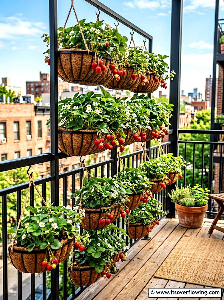 Strawberry hanging baskets vertical garden - 25 cheap garden ideas with hanging baskets