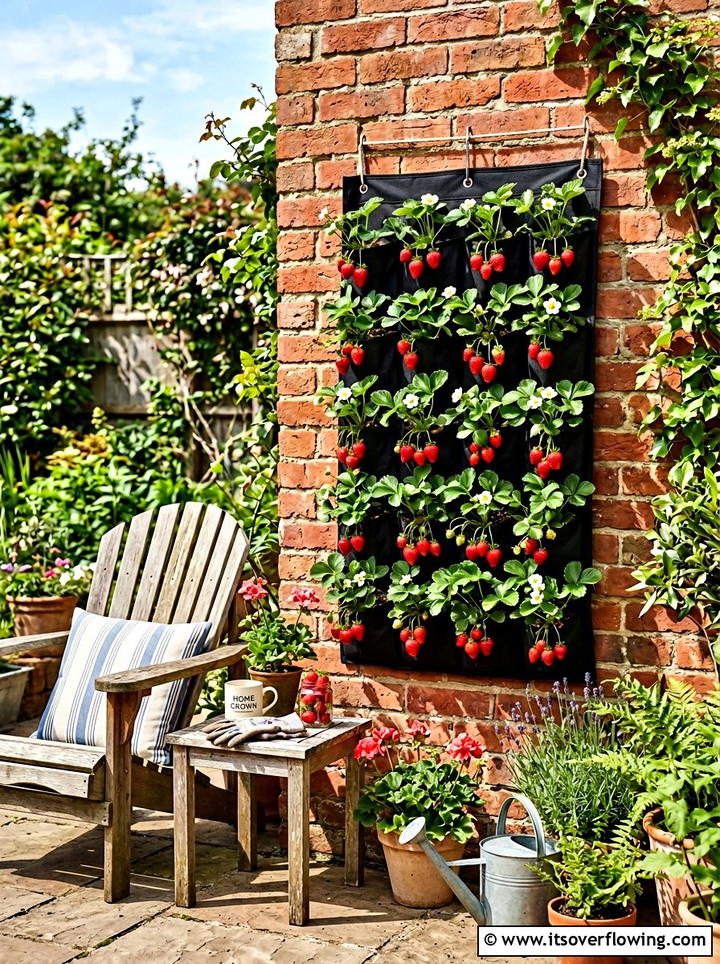 Strawberry pocket planter - 25 upcycled garden ideas with shoe organizers