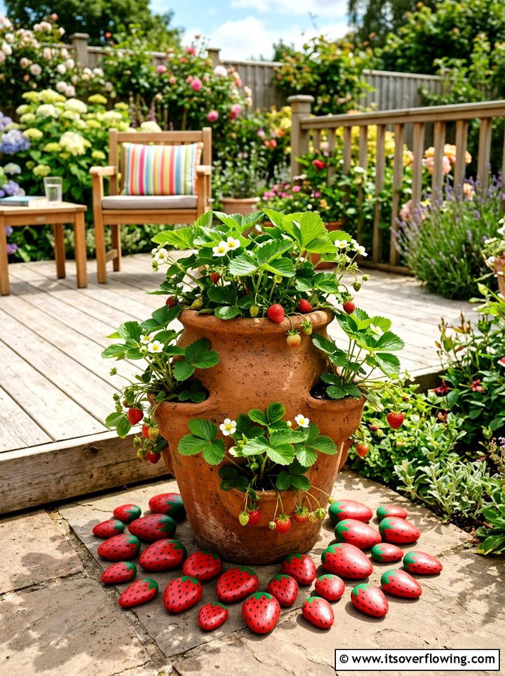 Strawberry rock garden - 25 garden decor ideas with painted rocks