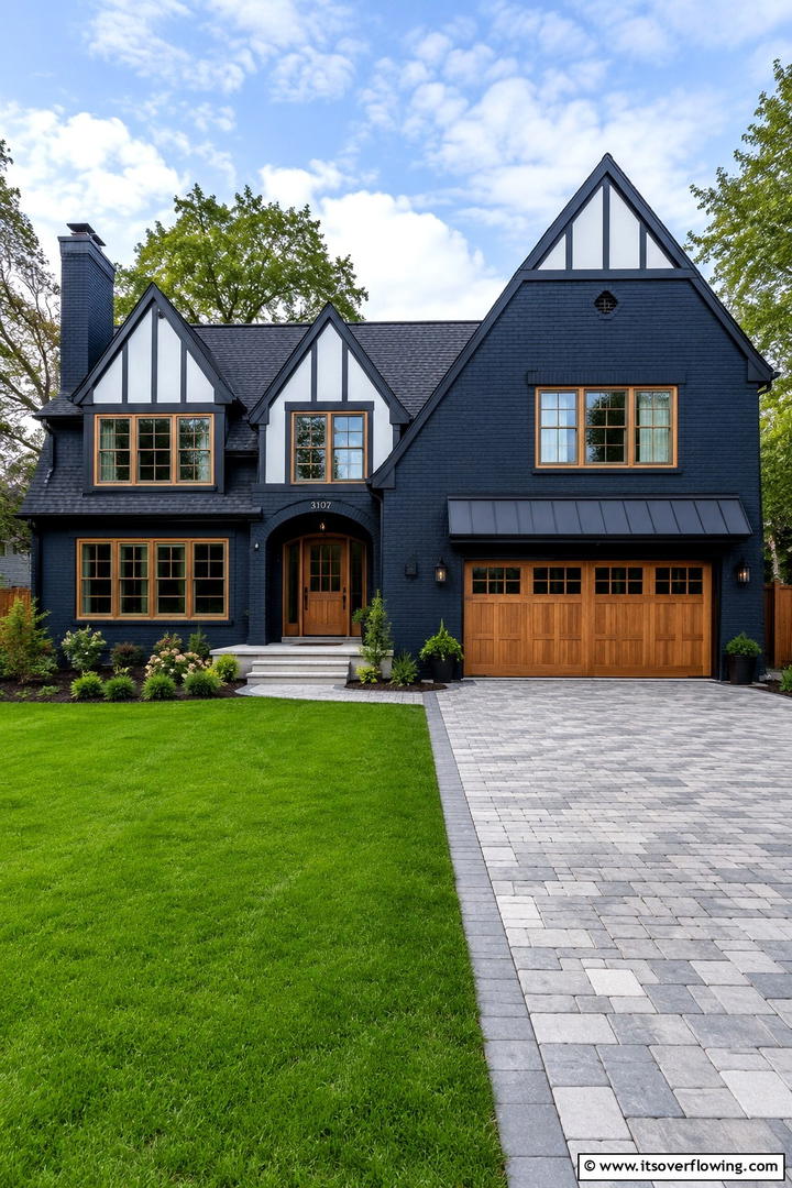 Striking Color Contrasts - 30 Modern Tudor Exterior Ideas for Timeless Curb Appeal