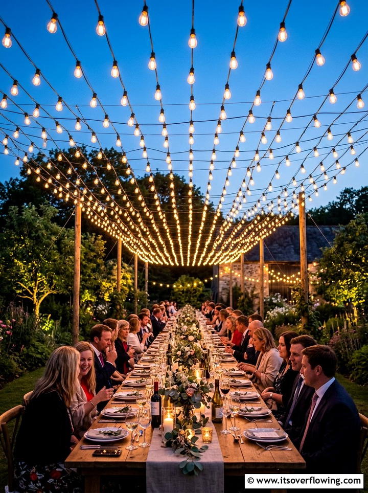 String Light Canopy - 25 garden decor ideas with summer decor