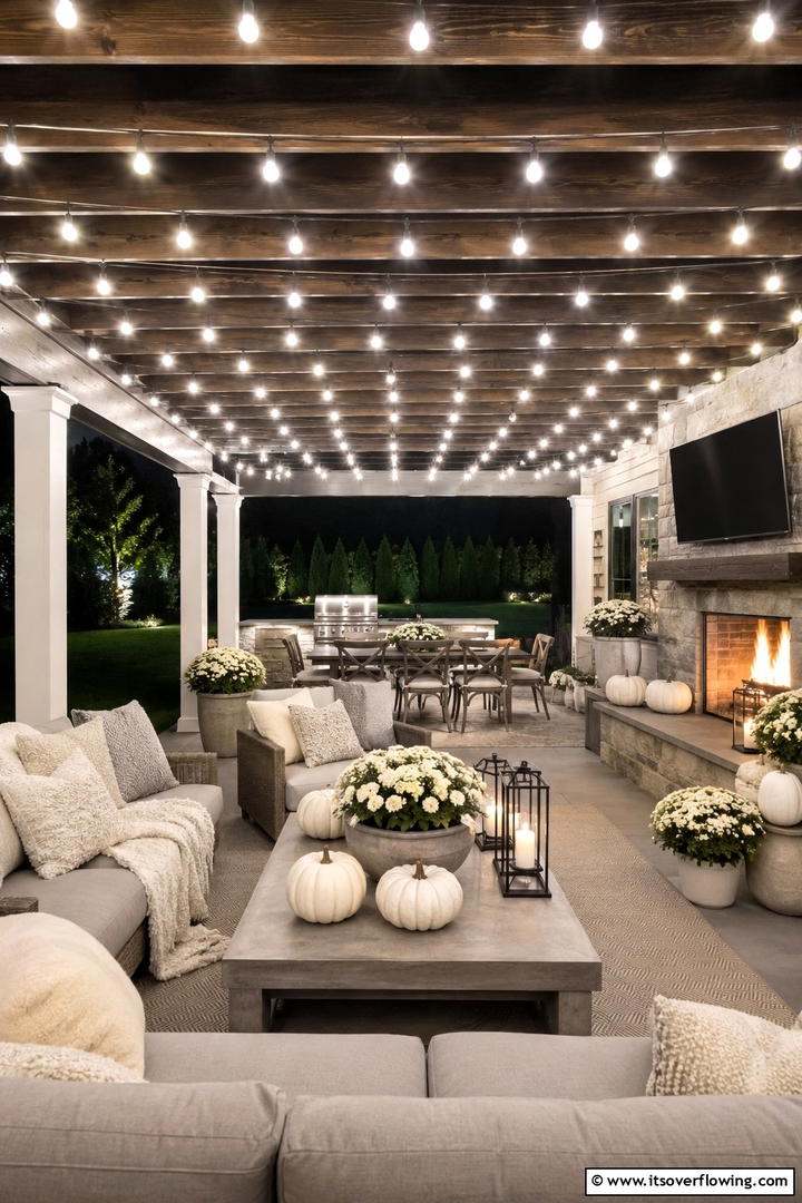String Light Canopy Effect - 50 Modern Fall Porch Decor Ideas Roundup- Warm Welcomes