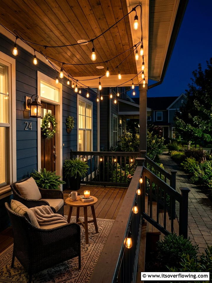 String Light Display - 25 front porch ideas for townhouses