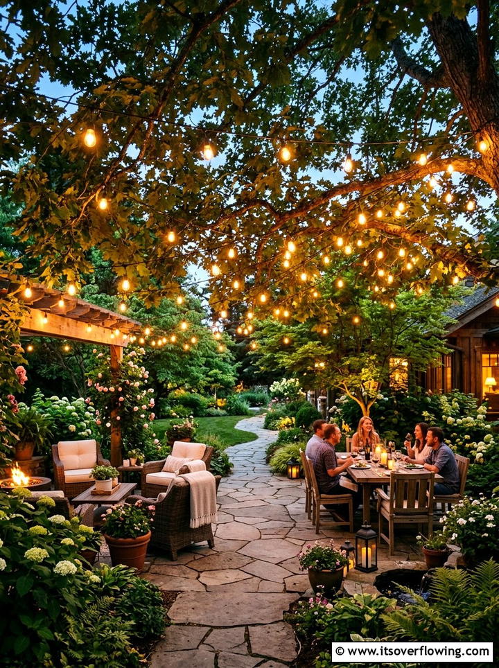 String Light Landscape - 25 creative garden ideas for patios