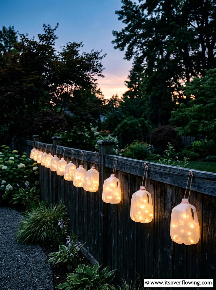 String Light Lanterns - 25 recycled garden ideas with milk jugs