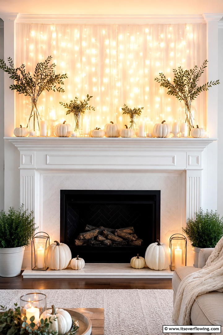 String Light Mantel Backdrop - 50 Fall Mantel Decor Ideas for Cozy Spaces This Season