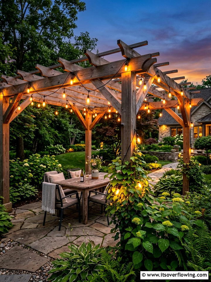 String Light Setup - 25 small garden ideas for renters