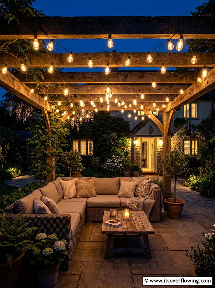 String Lighting Arrangement - 25 garden ideas for courtyards