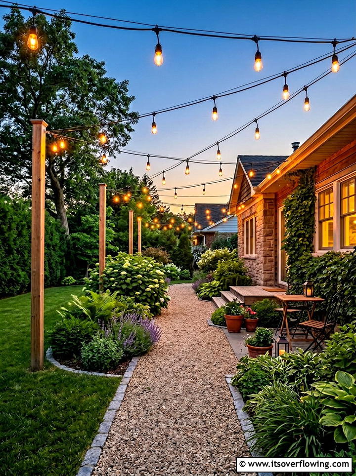 String Lights Outdoor - 25 garden decor ideas for side yards