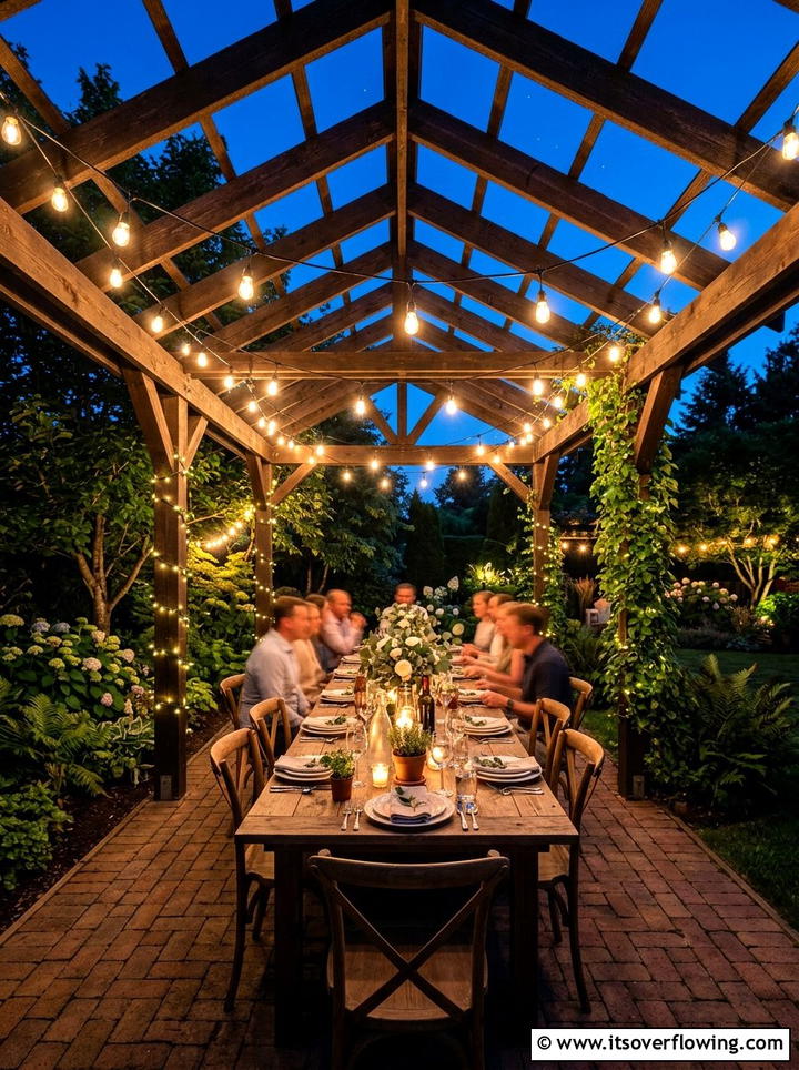 String Lights Pergola - 25 backyard decorating ideas with pergola decor