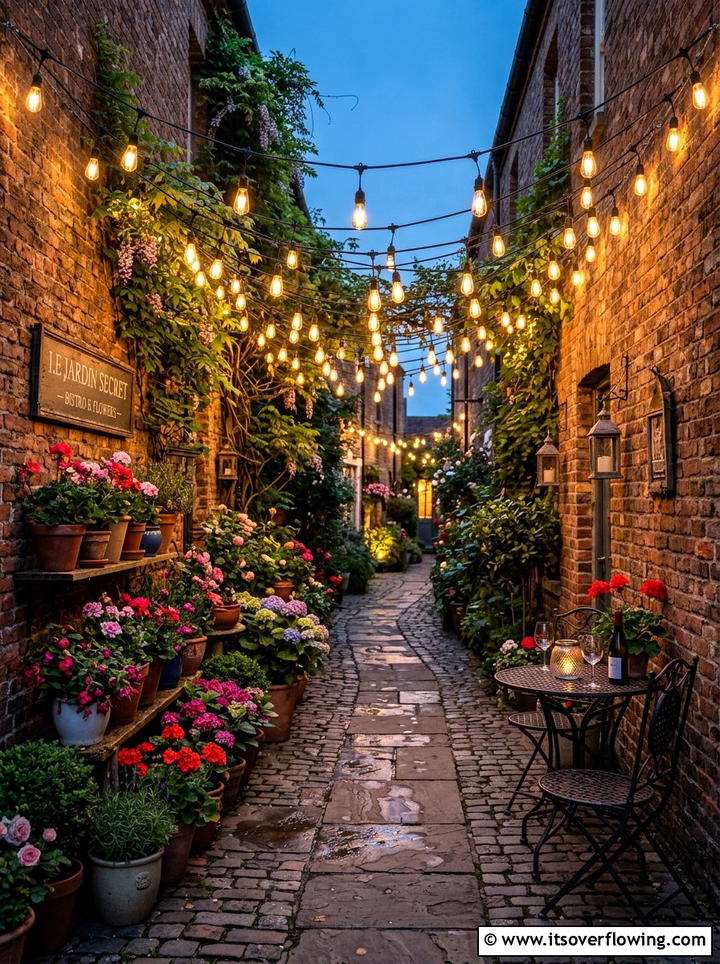 String light canopy over narrow paths - 25 garden decor ideas with pathway lighting