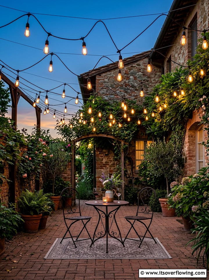 String light courtyard - 25 creative garden ideas with outdoor party zones