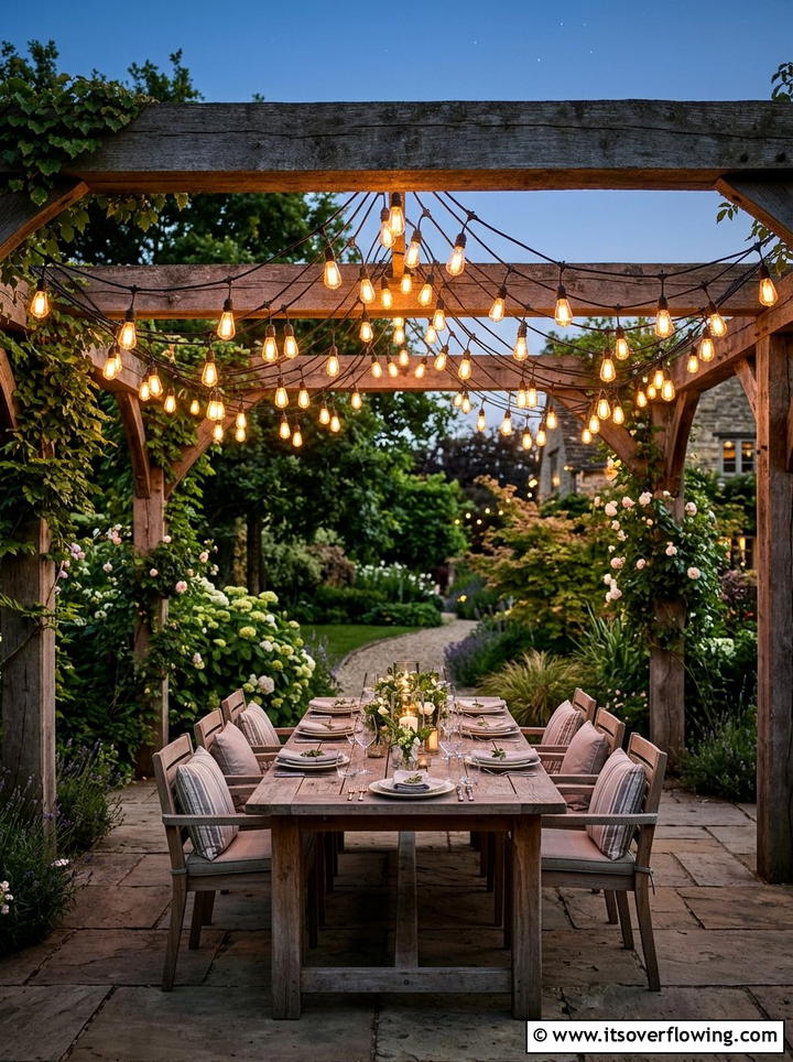 String light garden - 25 backyard decorating ideas with rustic accents