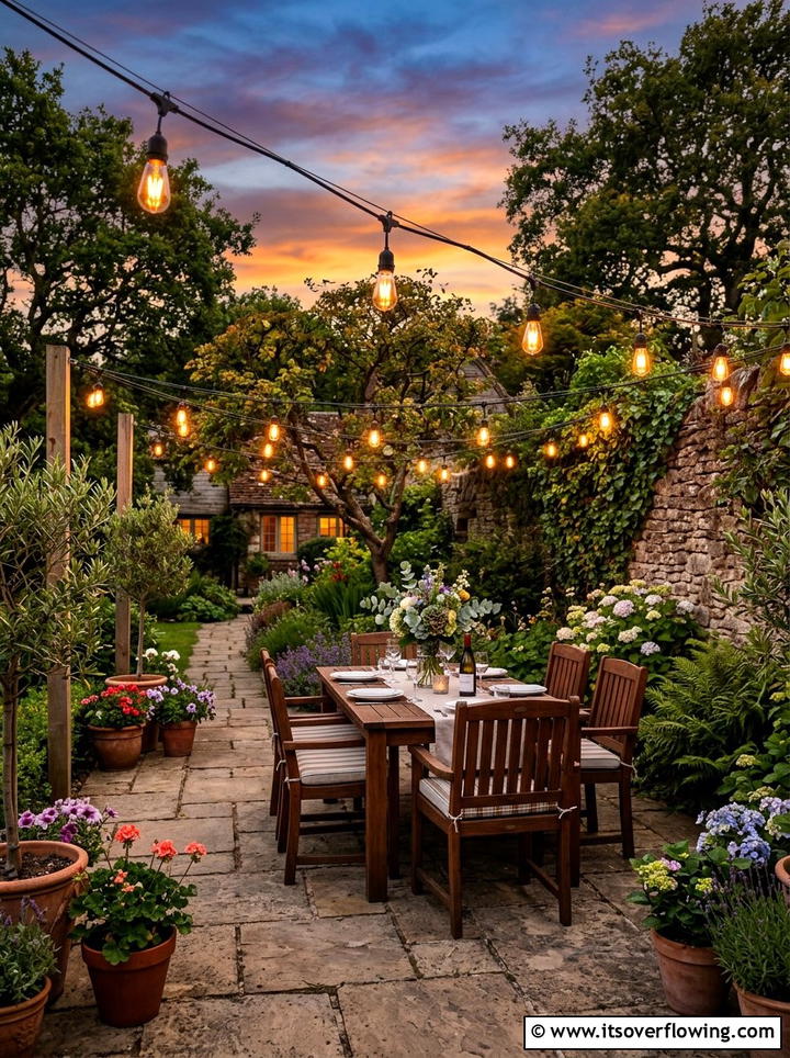 String light patio - 25 backyard ideas with cozy corner