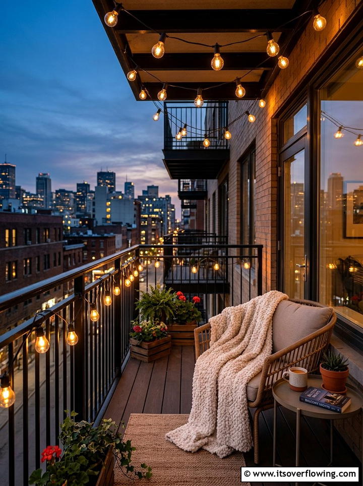 String lights decor - 25 front porch ideas for apartments