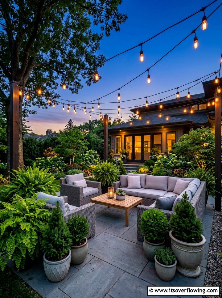 String lights over patio - 25 backyard decorating ideas with holiday lights