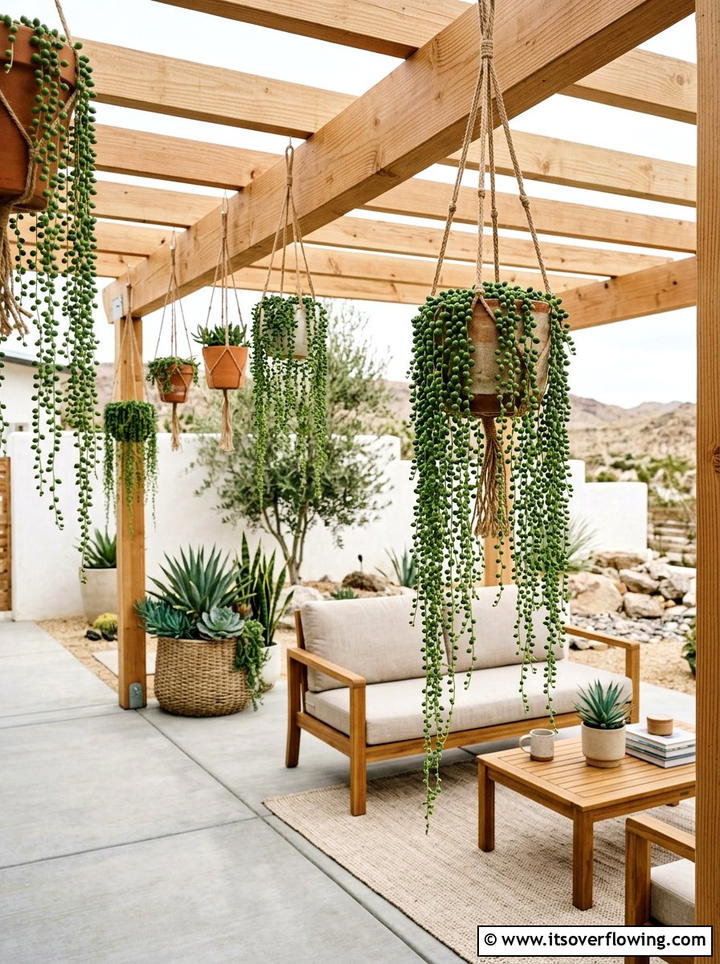 String of pearls hanging baskets patio - 25 cheap garden ideas with hanging baskets