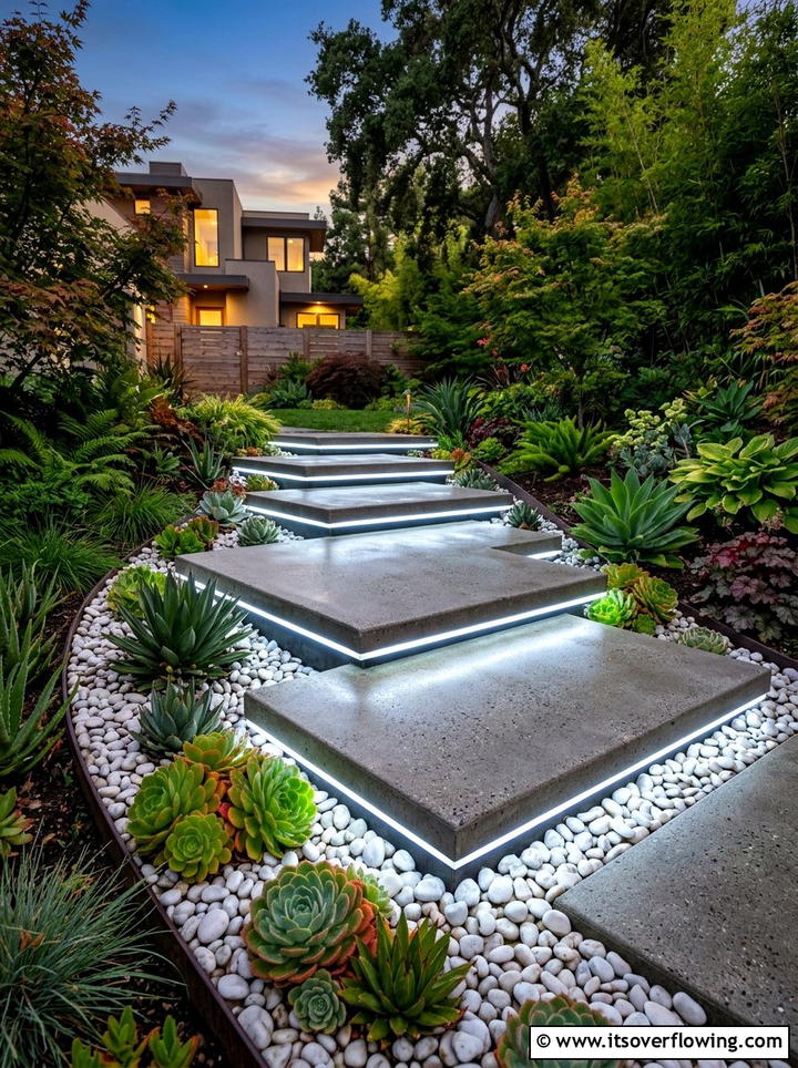 Strip lighting under pavers - 25 garden ideas with pathway lights