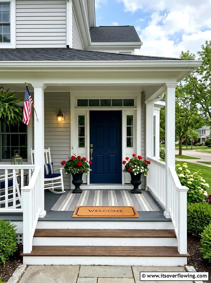 Striped Gray And White Rug - 25 front porch ideas with layered doormats