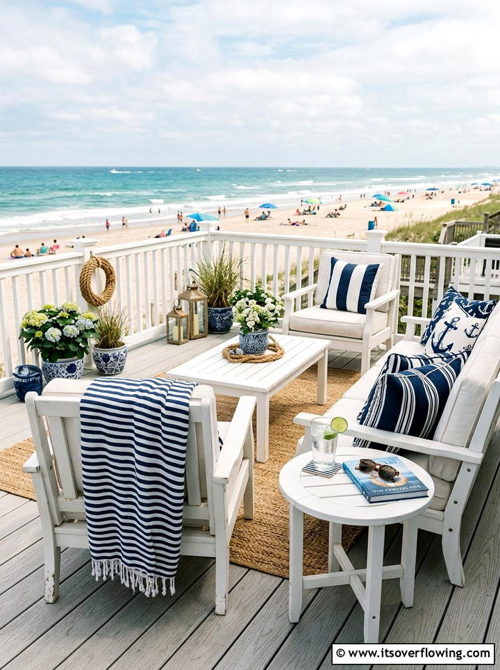 Striped Nautical Theme - 25 backyard decorating ideas with throws