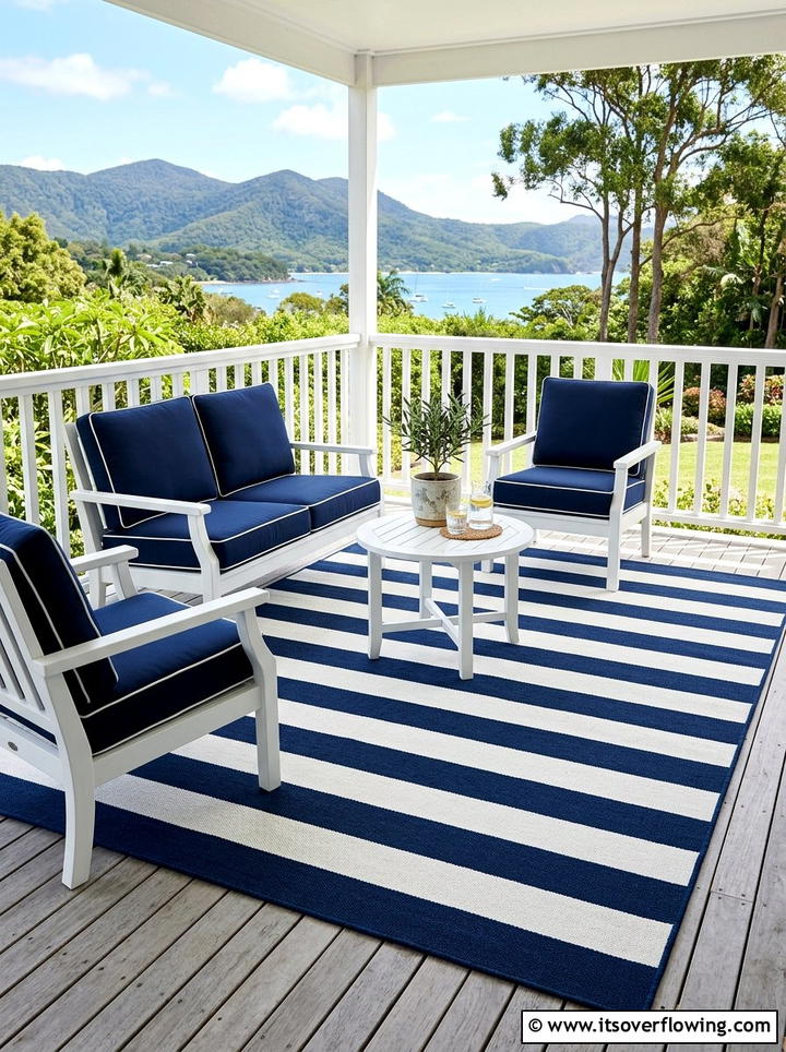 Striped Outdoor Rug - 25 front porch ideas with coastal style