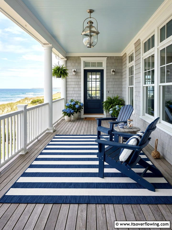 Striped Outdoor Rug - 25 front porch ideas for hot climates