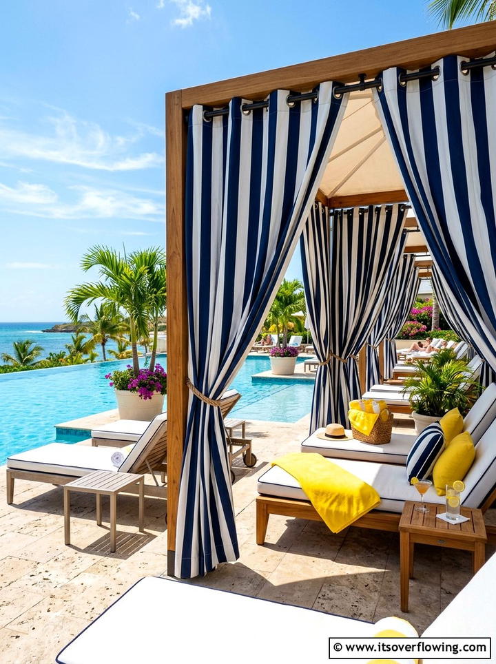 Striped cabana style curtains - 25 backyard ideas with pergola curtains