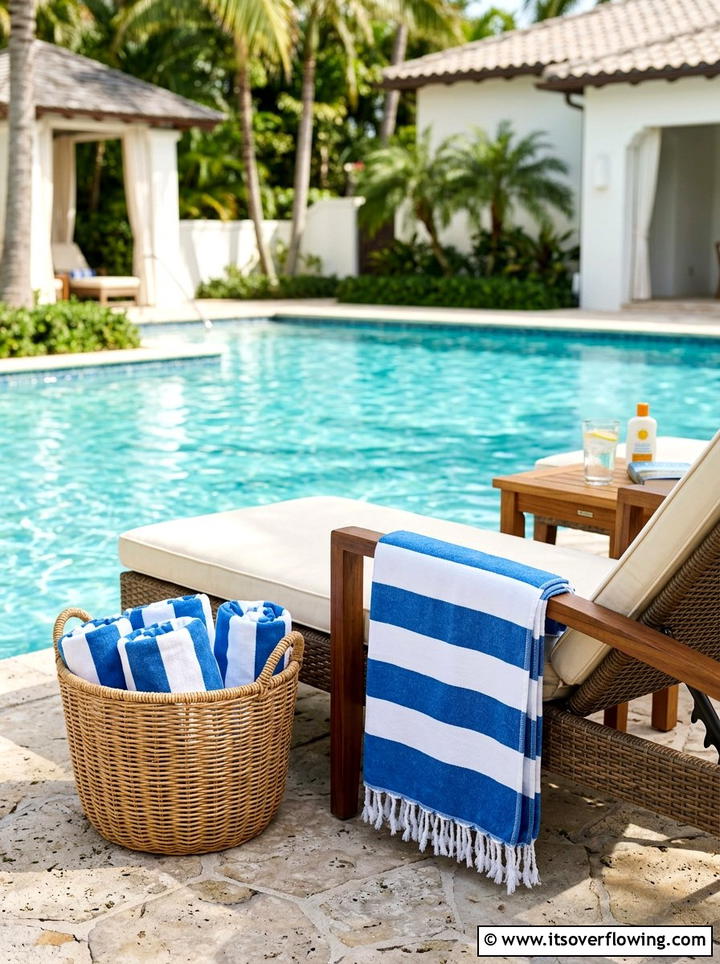 Striped cabana towels - 25 backyard decorating ideas with tropical accents