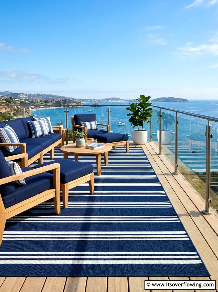 Striped outdoor rug for deck - 25 garden decor ideas with outdoor rugs