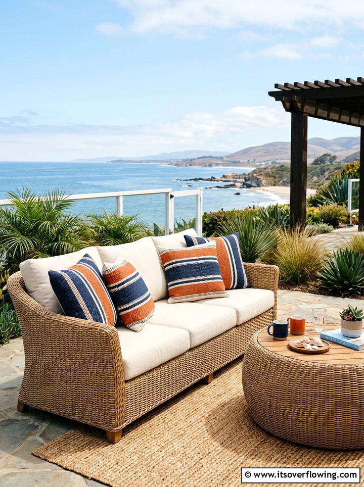 Striped outdoor throw pillow - 25 garden decor ideas with colorful accents