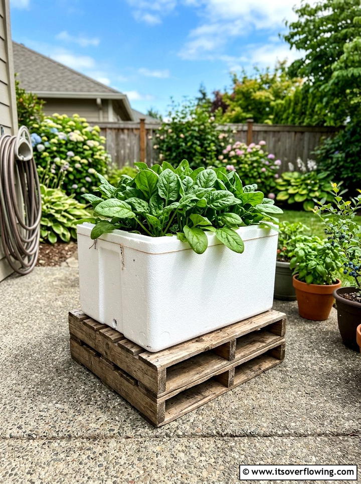 Styrofoam Cooler Raised Bed Planter - 25 recycled garden ideas with self watering planters