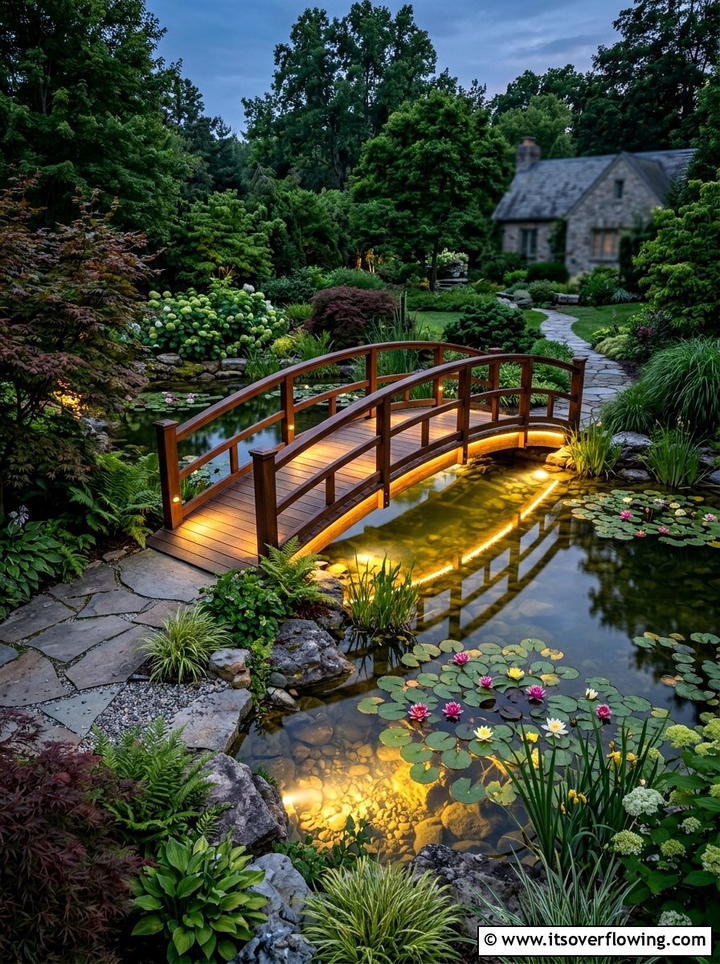 Submerged lighting for garden path bridges - 25 garden decor ideas with pathway lighting