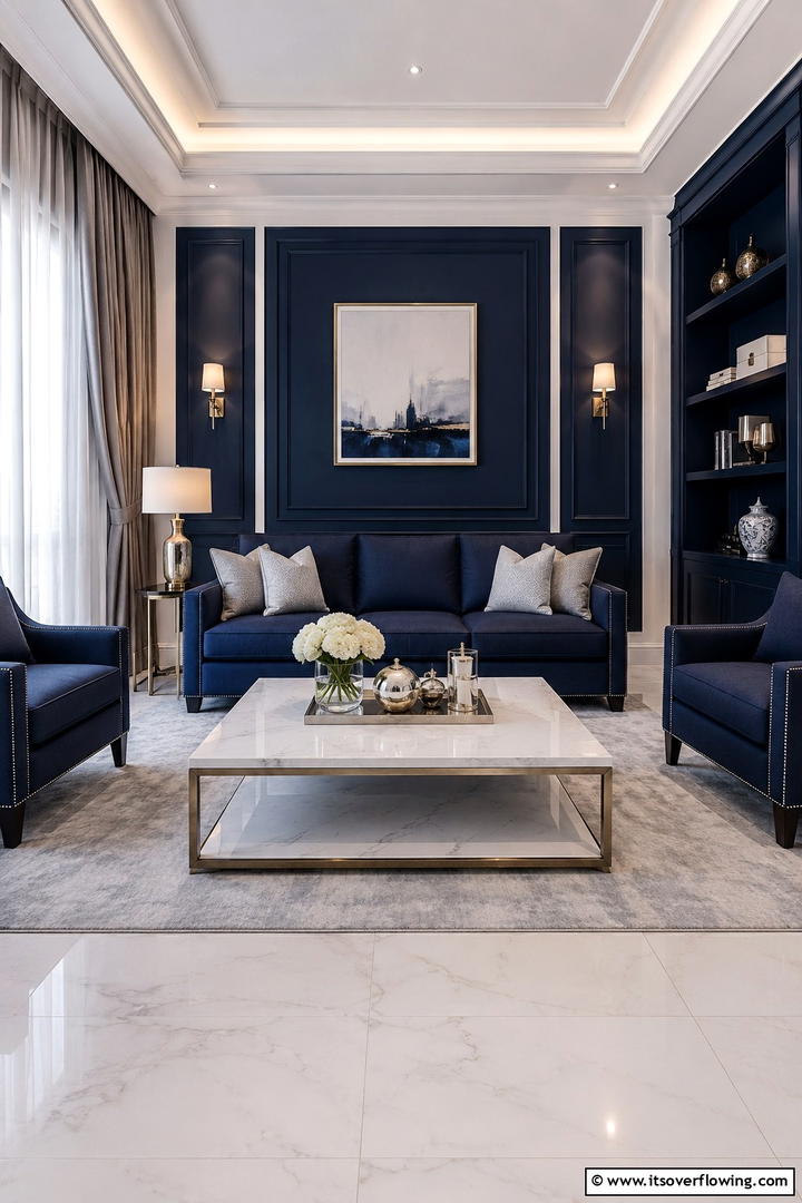 Subtle Elegance in Navy Blue Interiors - 30 Navy Blue and Grey Living Room Ideas for Sophisticated Style