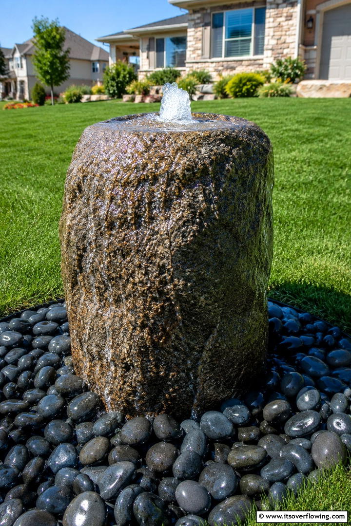 Suburban Stone Fountain - 30 Stone Garden Ideas for Natural Outdoor Landscaping Designs