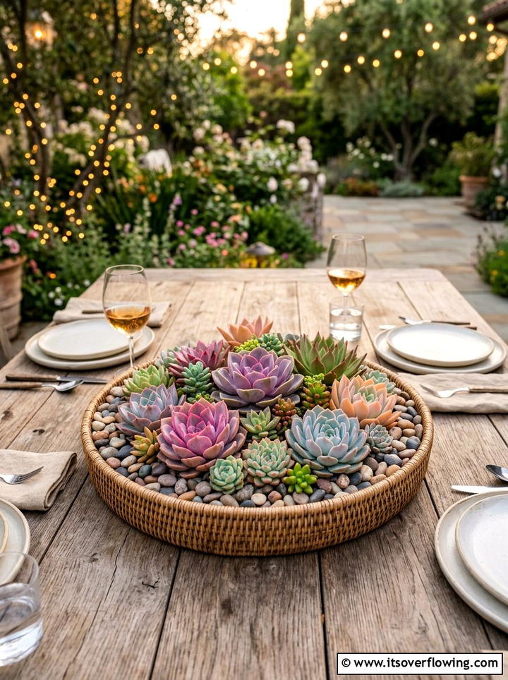 Succulent Basket Tray - 25 recycled garden ideas with baskets
