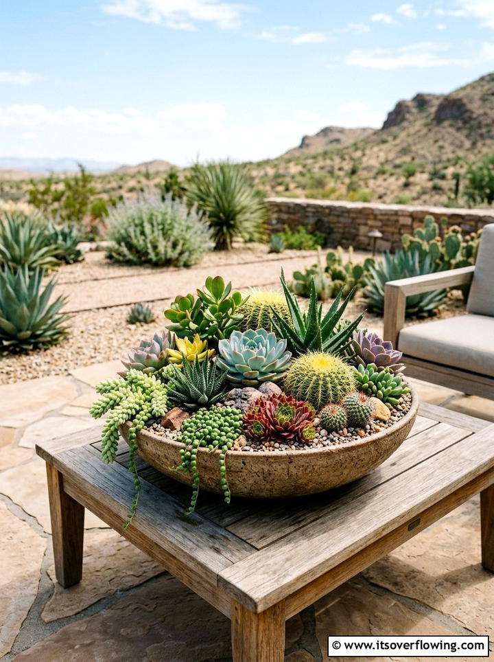 Succulent Bowl Display - 25 backyard decorating ideas with planters