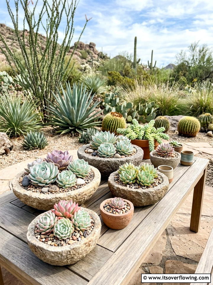 Succulent Container Display - 25 garden design ideas with container clusters